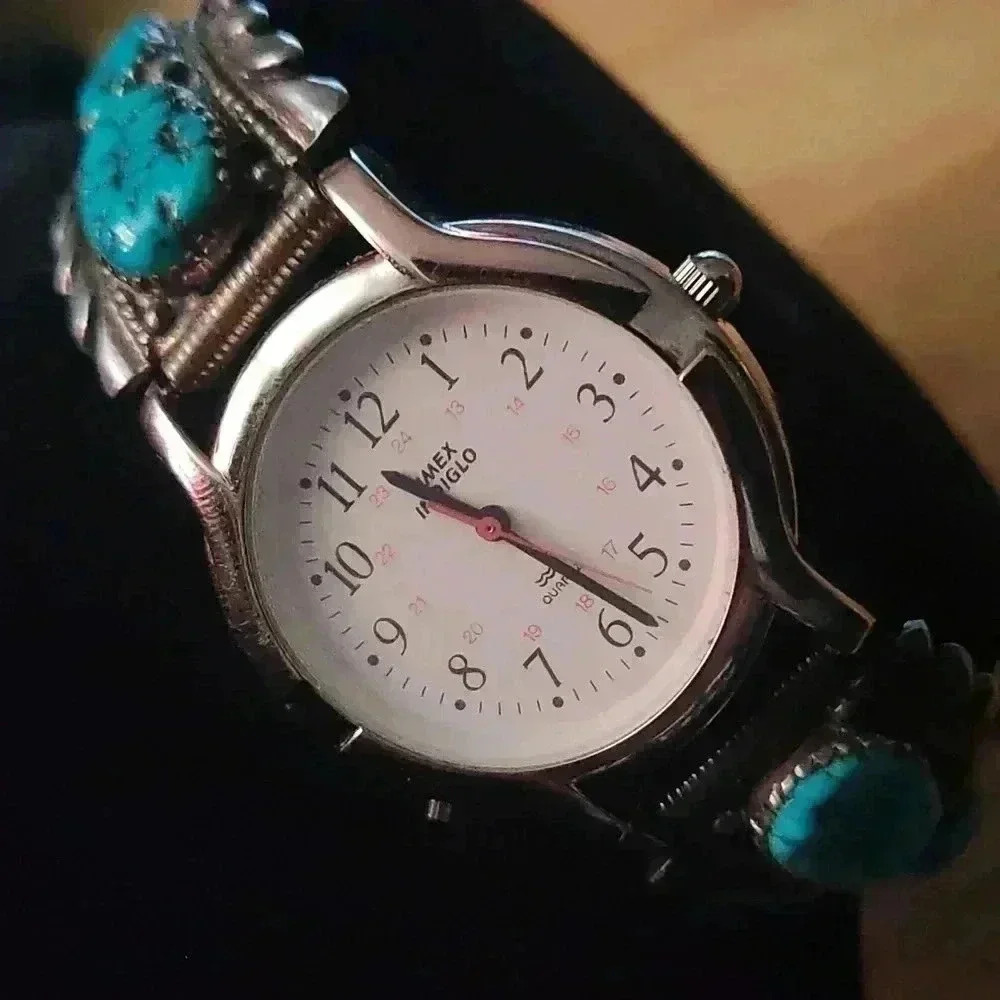 Famous Makers Robert & Bernice Leekya watch tips, Unisex Sterling Turquoise FIRE